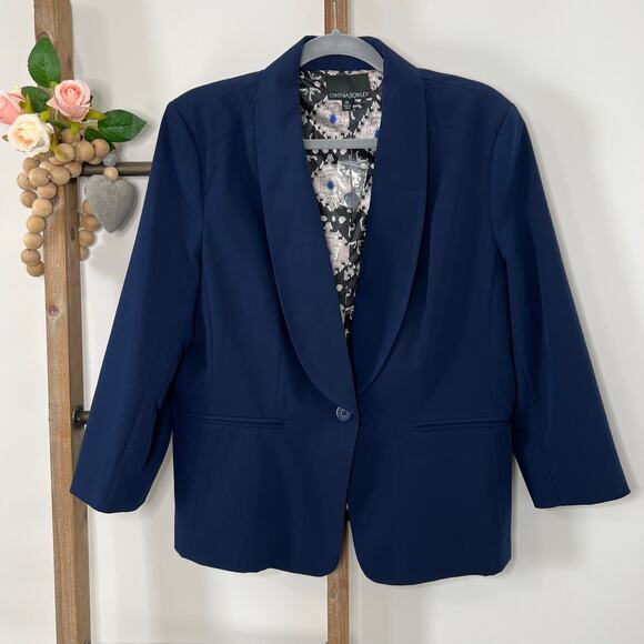 Cynthia Rowley Blue Blazer Crop 3/4 Sleeve Size X Large - Picture 1 of 9